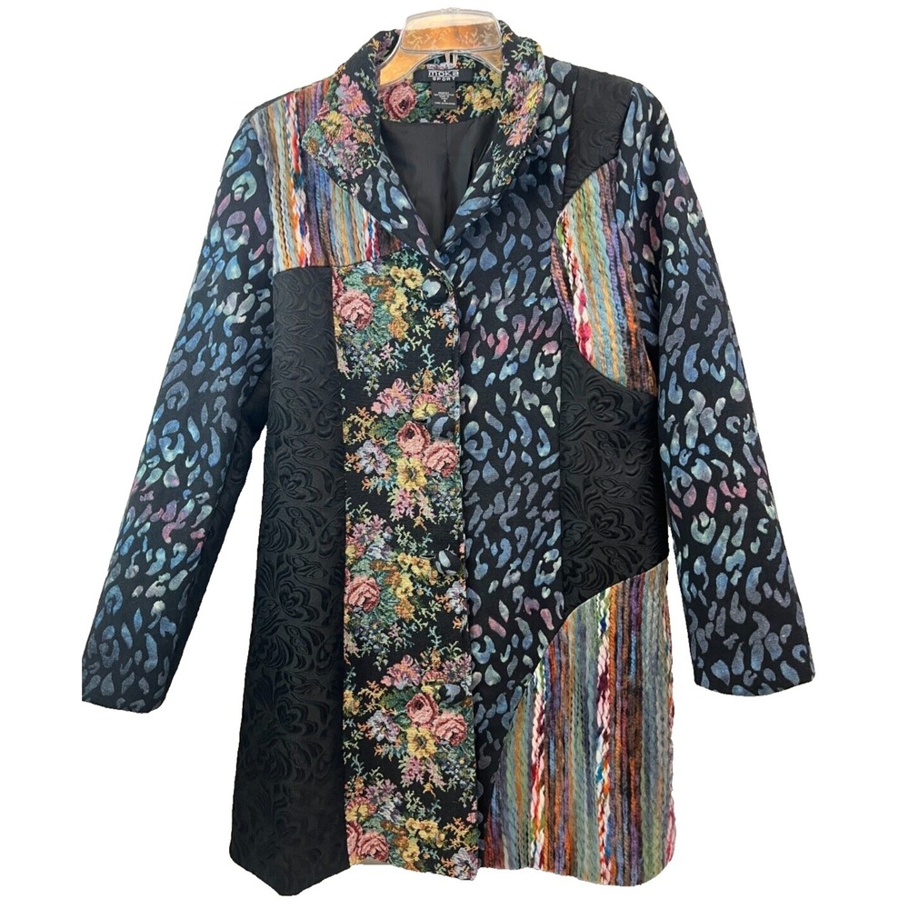 MOKA Sport Women's Jacket Size S Patchwork Artsy Mixed Print Fabric Coat